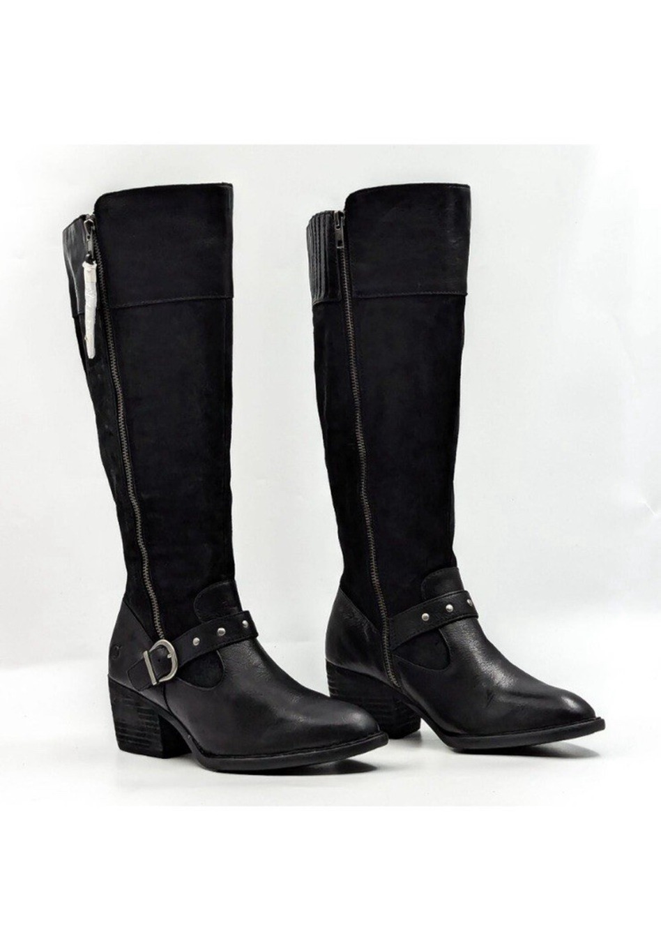 Born Tall Black Leather Suede Riding Boots 9.5 WC Knee High Zip Up Classic